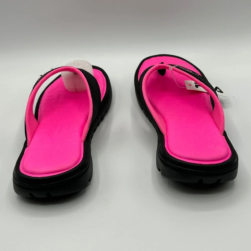 FILA Leana Girls Flip Flop Sandals Black Neon Pink Size 3 Athletic Beach NIB